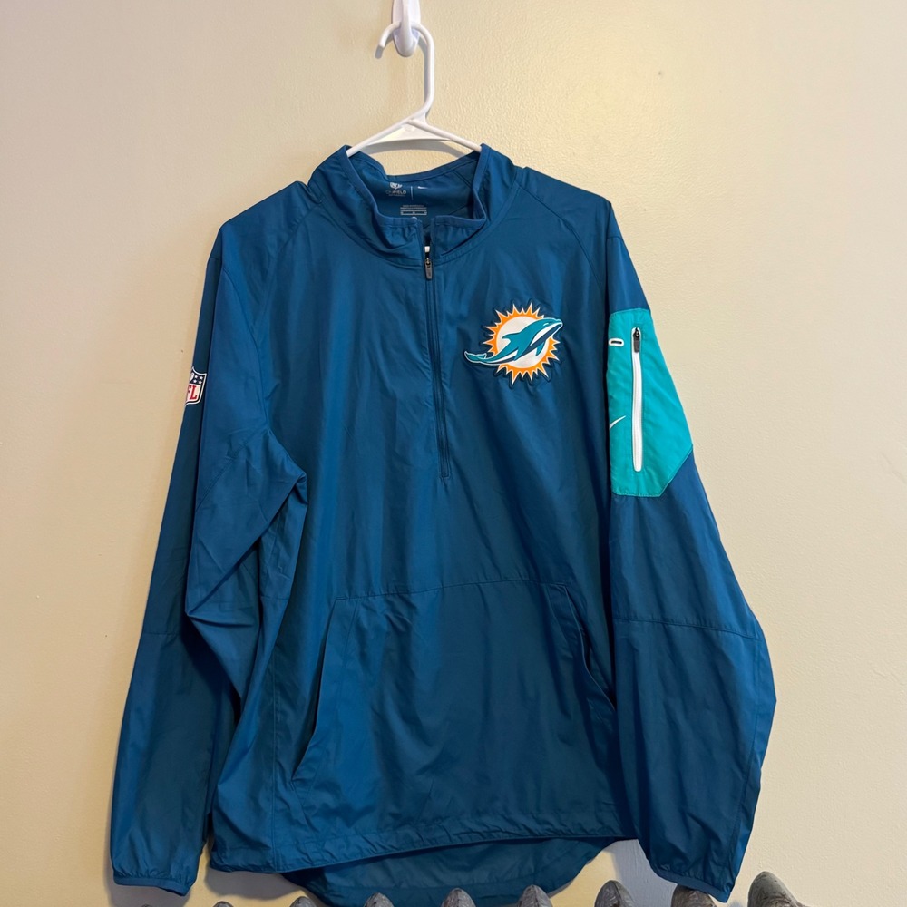 Nike Miami Dolphins Onfield Apparel Pullover Jacket Men's Medium Teal NFL Logo